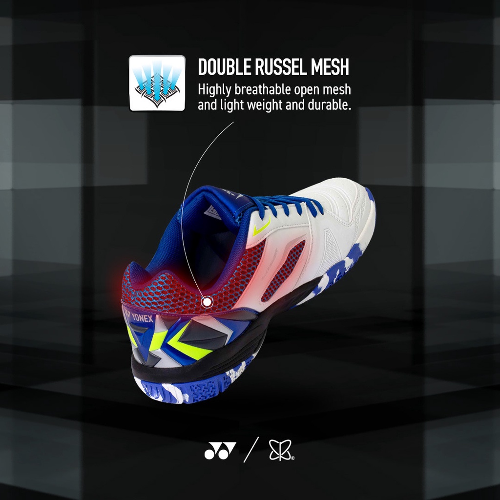 Công nghệ DOUBLE RUSSEL MESH của giày cầu lông Yonex Velo (Black/Vivid Sky) Chính Hãng